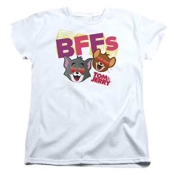 White women's t-shirt with Tom and Jerry Bffs graphic