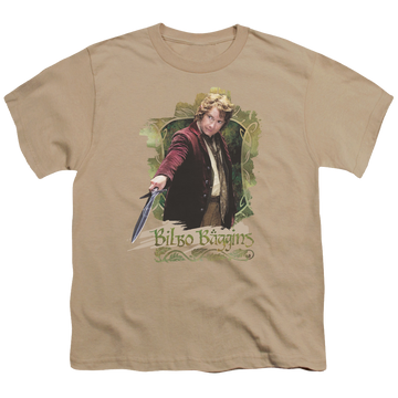 Sand youth t-shirt for ages 8 to 12 with The Hobbit Bilbo Baggins graphic