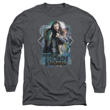 Charcoal men's long sleeve t-shirt with The Hobbit Thorin Oakenshield graphic