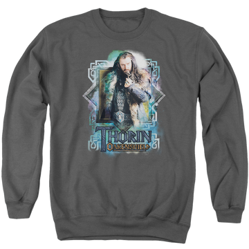Charcoal men's crewneck sweatshirt with The Hobbit Thorin Oakenshield graphic
