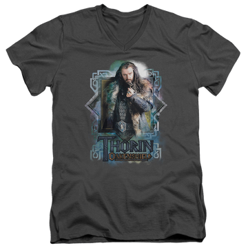 Charcoal men's v-neck t-shirt with The Hobbit Thorin Oakenshield graphic