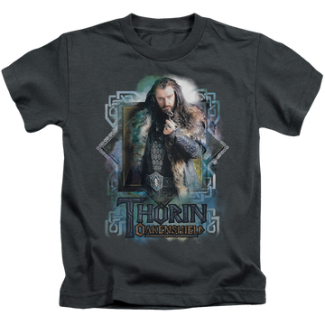 Charcoal kid's t-shirt for ages 4 to 7 with The Hobbit Thorin Oakenshield graphic