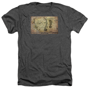 Charcoal men's heather t-shirt with The Hobbit Middle Earth Map graphic