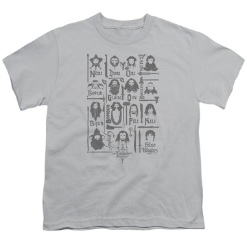 Silver youth t-shirt for ages 8 to 12 with The Hobbit The Company graphic