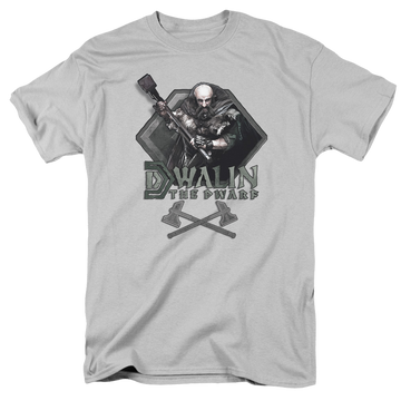 Silver men's regular fit t-shirt with The Hobbit Dwalin graphic