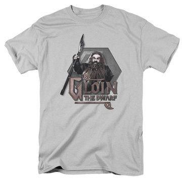 Silver men's regular fit t-shirt with The Hobbit Gloin graphic