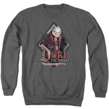 Charcoal men's crewneck sweatshirt with The Hobbit Dori graphic