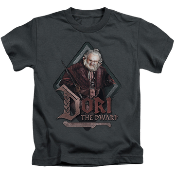 Charcoal kid's t-shirt for ages 4 to 7 with The Hobbit Dori graphic