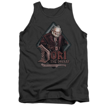 Charcoal men's tank with The Hobbit Dori graphic