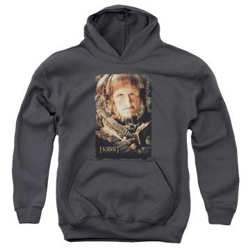 Charcoal youth hoodie for ages 8 to 12 with The Hobbit Ori graphic