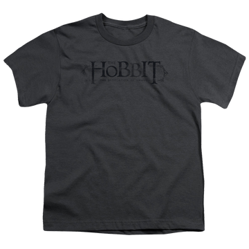Charcoal youth t-shirt for ages 8 to 12 with The Hobbit Ornate Logo graphic