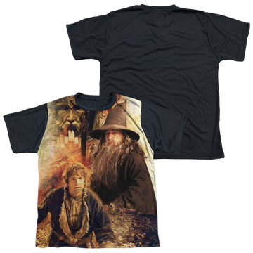 The Hobbit Bilbo And Gandalf youth black back t-shirt for ages 8 to 12