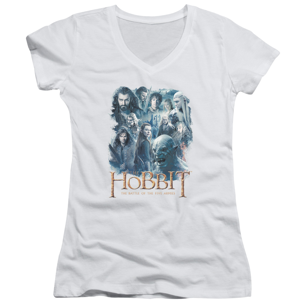 Hobbit Movie Trilogy, The Main Characters - Juniors V-Neck T-Shirt Juniors V-Neck T-Shirt The Hobbit
