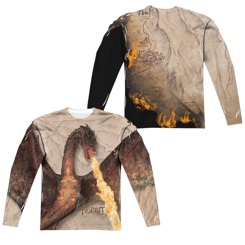 Hobbit Movie Trilogy, The Smaug Attack (Front/Back Print) - Men's All-Over Print Long Sleeve Men's All-Over Print Long Sleeve The Hobbit