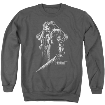 Charcoal men's crewneck sweatshirt with The Hobbit King Thorin graphic