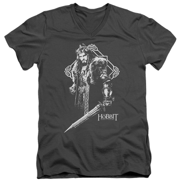 Charcoal men's v-neck t-shirt with The Hobbit King Thorin graphic