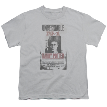 Silver youth t-shirt for ages 8 to 12 with Harry Potter Undesirable No1 Distressed graphic