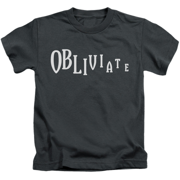 Charcoal kid's t-shirt for ages 4 to 7 with Harry Potter Obliviate graphic
