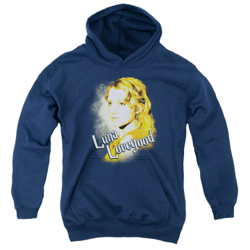 Navy youth hoodie for ages 8 to 12 with Harry Potter Luna Closeup graphic