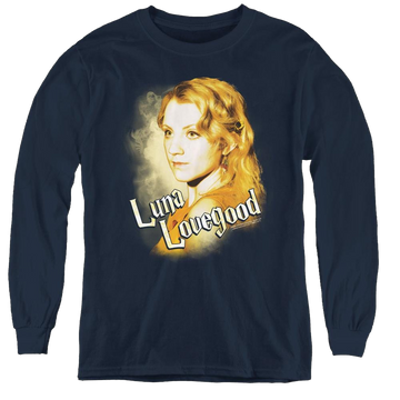 Navy youth long sleeve t-shirt with Harry Potter Luna Closeup graphic