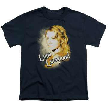 Navy youth t-shirt for ages 8 to 12 with Harry Potter Luna Closeup graphic