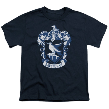 Navy youth t-shirt for ages 8 to 12 with Harry Potter Ravenclaw Crest graphic