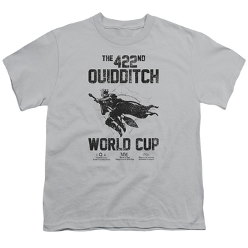 Silver youth t-shirt for ages 8 to 12 with Harry Potter World Cup graphic