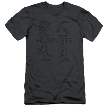 Charcoal men's premium slim fit t-shirt with Harry Potter Literary Crests graphic