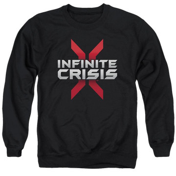 Black men's crewneck sweatshirt with Infinite Crisis Logo graphic
