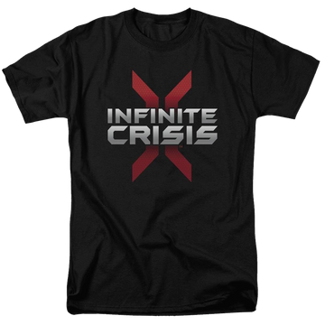 Black men's regular fit t-shirt with Infinite Crisis Logo graphic