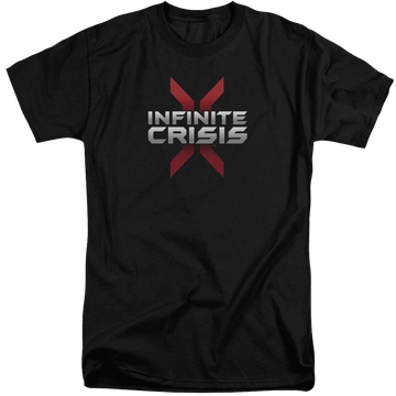 Black men's tall fit t-shirt with Infinite Crisis Logo graphic