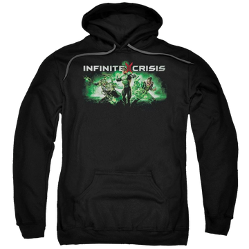 Black pullover hoodie with Infinite Crisis Ic Green graphic