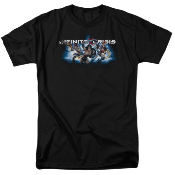 Black men's regular fit t-shirt with Infinite Crisis Ic Blue graphic