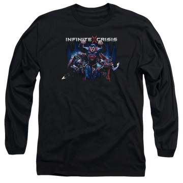 Black men's long sleeve t-shirt with Infinite Crisis Ic Super graphic