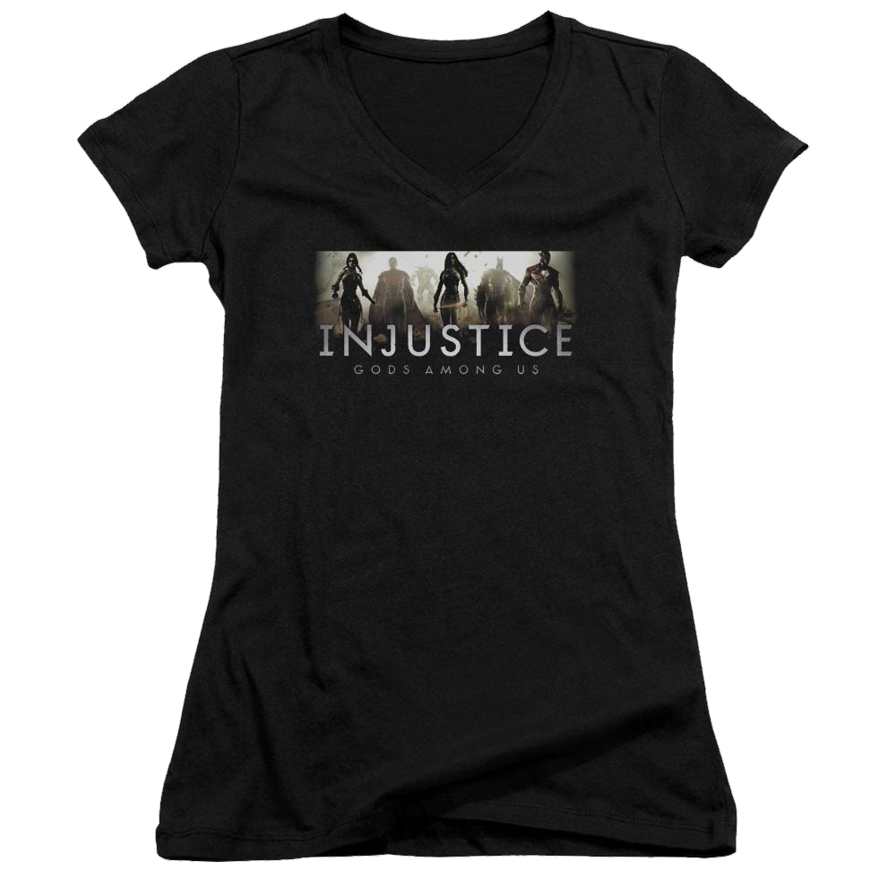 Injustice Gods Among Us Logo Juniors V-Neck T-Shirt Juniors V-Neck T-Shirt Injustice Gods Among Us