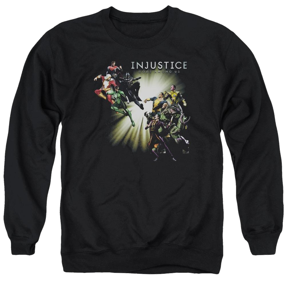 Injustice Gods Among Us Good Vs Evil Men's Crewneck Sweatshirt Men's Crewneck Sweatshirt Injustice Gods Among Us