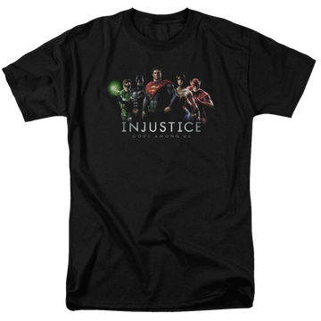 Black men's regular fit t-shirt with Injustice Gods Among Us Injustice League graphic