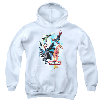 White youth hoodie for ages 8 to 12 with The Flash At Your Service graphic
