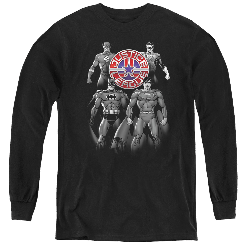 Justice League Shades Of Gray - Youth Long Sleeve T-Shirt Youth Long Sleeve T-Shirt Justice League
