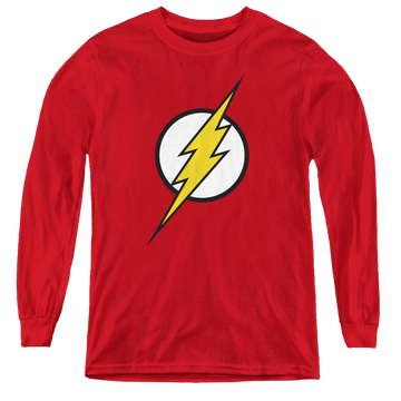 Red youth long sleeve t-shirt with Flash Logo graphic