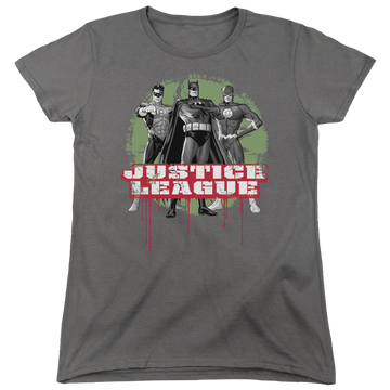 Charcoal women's t-shirt with Justice League Jla Trio graphic