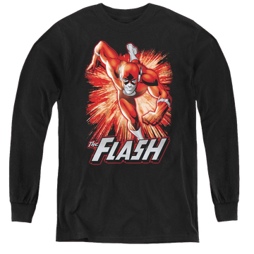 Black youth long sleeve t-shirt with Flash Red & Gray graphic