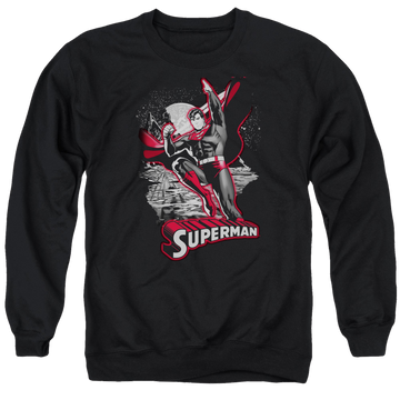 Black men's crewneck sweatshirt with Justice League Superman Red & Gray graphic