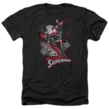 Charcoal men's heather t-shirt with Justice League Superman Red & Gray graphic