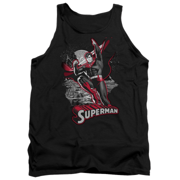 Black men's tank with Justice League Superman Red & Gray graphic