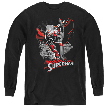 Black youth long sleeve t-shirt with Superman Red & Gray graphic