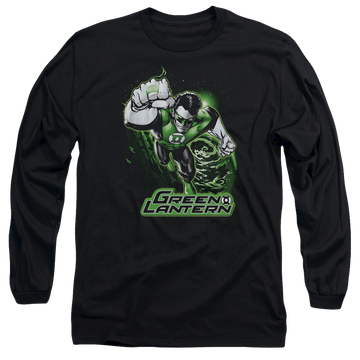 Black men's long sleeve t-shirt with Green Lantern Green & Gray graphic
