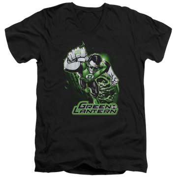 Black men's v-neck t-shirt with Green Lantern Green & Gray graphic