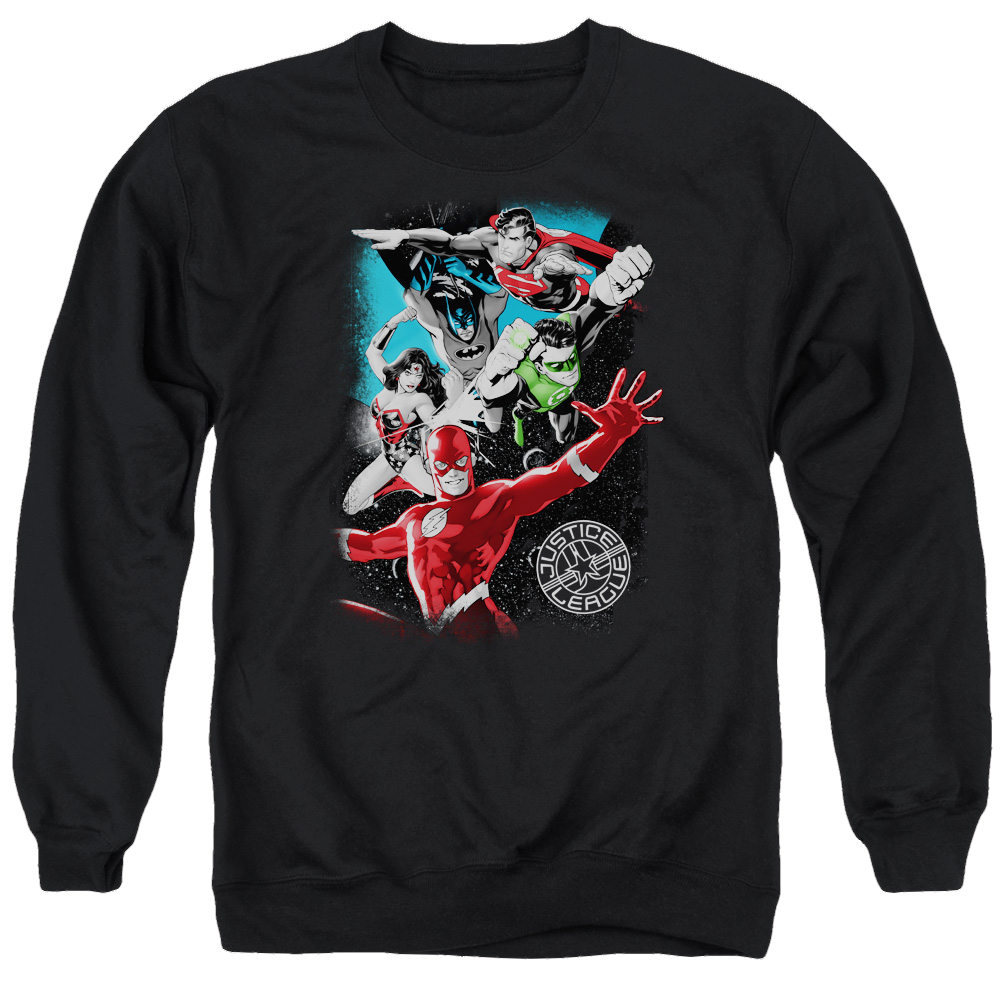 Justice League Galactic Attack Men's Crewneck Sweatshirt Men's Crewneck Sweatshirt Justice League