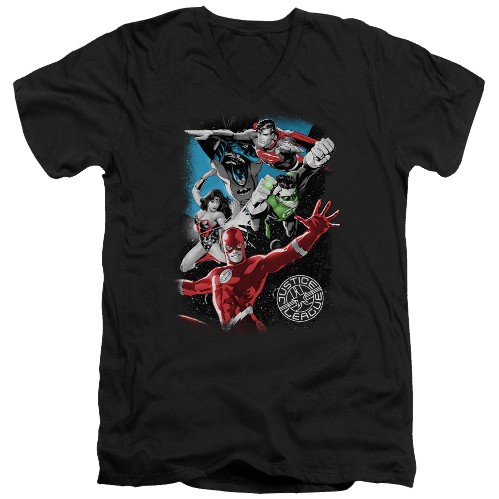 Justice League Galactic Attack Men's V-Neck T-Shirt Men's V-Neck T-Shirt Justice League